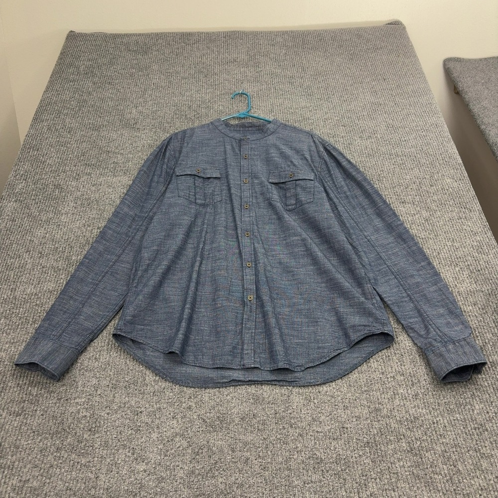 Structure Shirt Mens XL Blue Cotton‎ Band Collar Button Down Casual Minimalist
